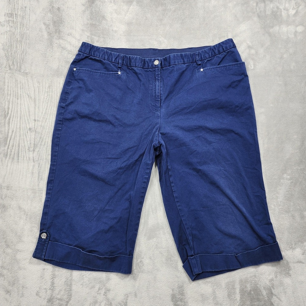 JM Collection Shorts Womens‎ 20W Blue Bermuda Twill Pull On Elastic Waist Casual